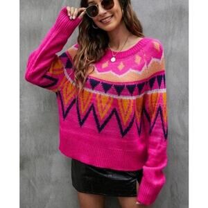 A New Day Fuzzy Pink Crewneck Knit Pullover Long Sleeve Sweater US Womens XS